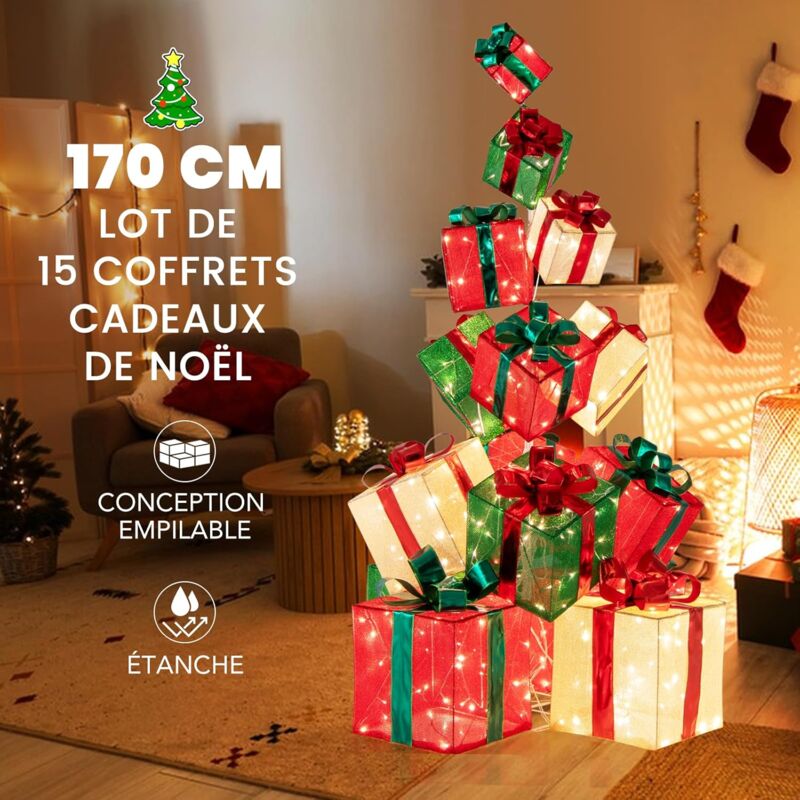Coffret cadeau pile coloré ensemble emballé. Belle décoration de noël