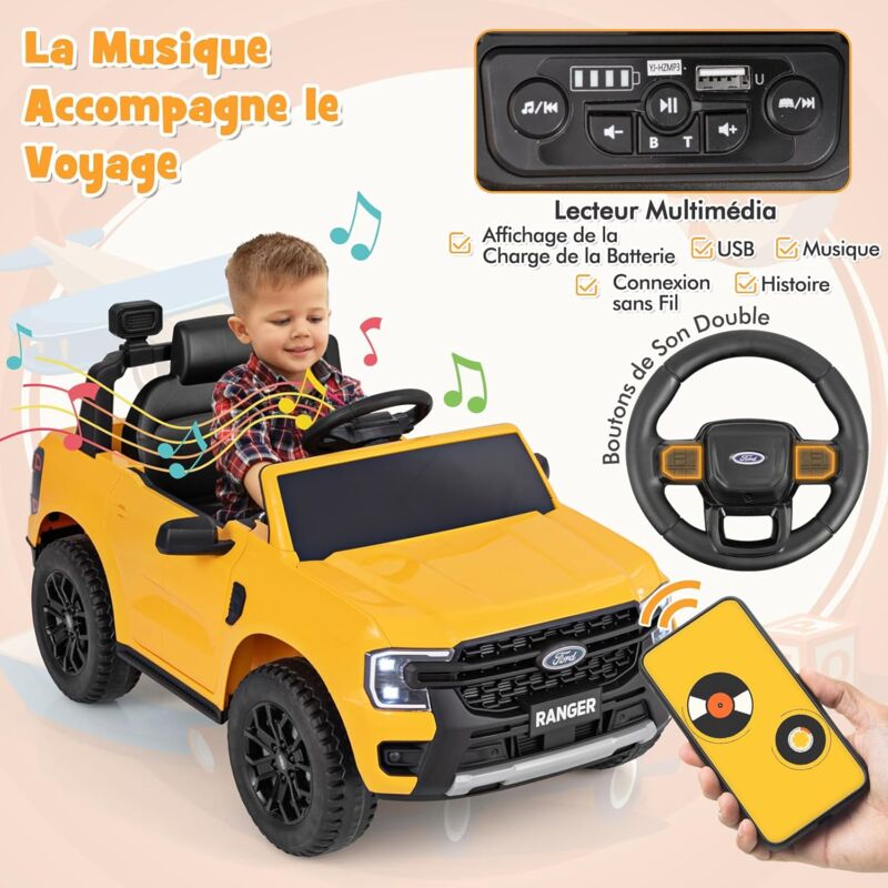GOPLUS Voiture Electrique 12V pour Enfants 3 Ans+ Charge 30KG,Télécommande Parentale/Musique