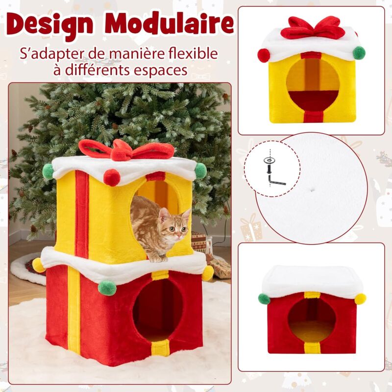 Niche Pour Chat En Forme D'arbre De Noël - Tente En Peluche Semi-fermée, Douce Et Chaude - Décoration Et Couchage Pour Noël