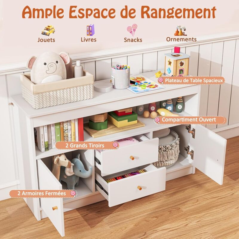 GOPLUS Coffre à Jouets Enfant Avec Pieds En Bois De Pin - Meuble Rangement Jouets Garçons Filles, Étagère Livre Chambre Enfant Blanc