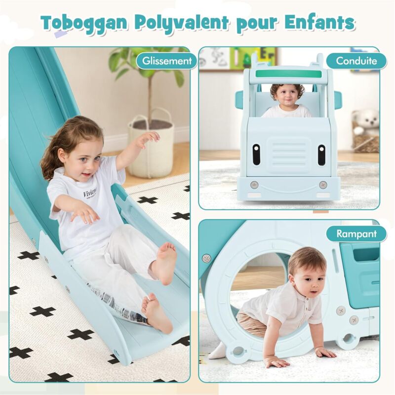 COSTWAY 3 en 1 Toboggan Enfant Pliable en Forme Bus avec Volant Simulé & Levier de Commande, Aire de Jeux Intérieur avec Tunnel Rampant & Zone Tampon, Charge 30kg pour Enfants de COSTWAY 3 en 1 Toboggan Enfant Pliable en Forme Bus avec Volant Simulé & Levier de Commande, Aire de Jeux Intérieur avec Tunnel Rampant & Zone Tampon, Charge 30kg pour Enfants de