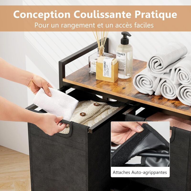 Panier à Linge Noir Avec étagère, Panier à Linge Sale Avec Sac Amovible Petit Trieur A Linge Industriel Pour Buanderie Salle De Bain Chambre A Coucher