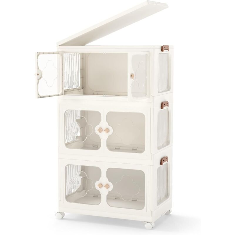 Étagère Rangement Pliable Avec Roulettes - 4 Niveaux Réglables - 80kg Charge - Pour Cuisine, Garage, Salon - 76x36x122cm