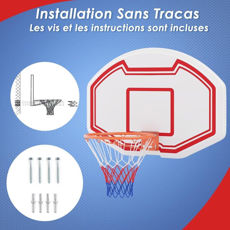 SPORTNOW Panier de Basket Mural, Panier de Basket extérieur, Panneau incassable, Filet Anti-déchirure, Structure en Acier, Accessoires Montage incluses, pour intérieur et extérieur, Noir