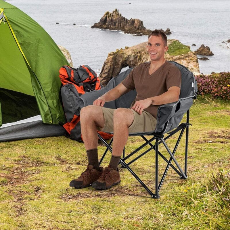 GOPLUS Chaise De Camping Pliante Avec Auvent, Porte-gobelets, Charge 150 Kg, 97x67x134 Cm, Marine