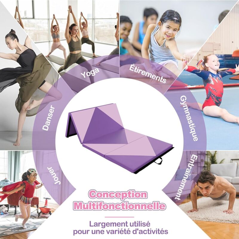 GIANTEX Tapis de Gym 4 Panneaux Pliable, Fermeture Auto-agrippante