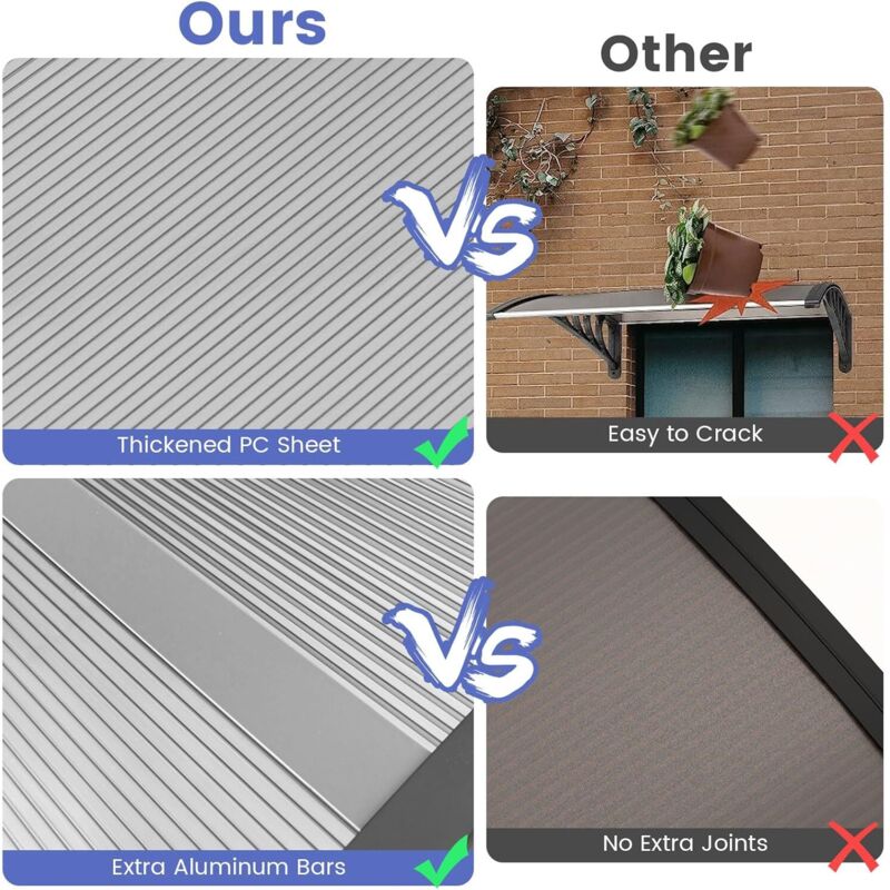 Auvent De Porte-Fenêtre GOPLUS 199x99cm - Protection Solaire UPF50+, Résistant Vent/Pluie, Support ABS - 12