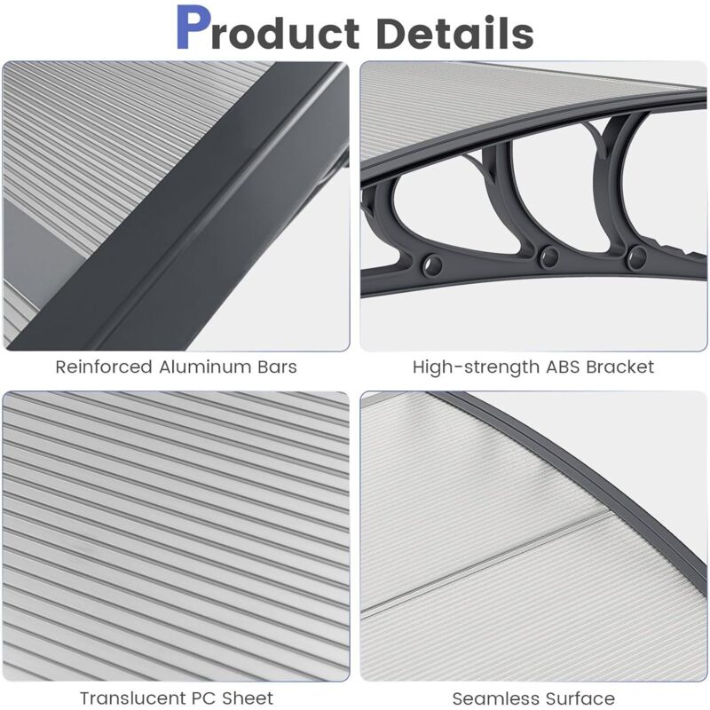 Auvent De Porte-Fenêtre GOPLUS 199x99cm - Protection Solaire UPF50+, Résistant Vent/Pluie, Support ABS - 8