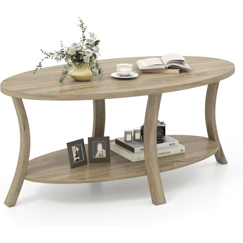 GOPLUS Table Basse Salon 2 Niveaux avec Étagère de Rangement, Tablle