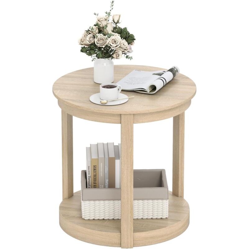 Table Basse Ovale Salon, Table de Salon en Bois de Caoutchouc avec Étagère de Rangement Ouverte, 2 Niveaux pour Bureau, Salle de Réception (Gris) | Leroy Merlin