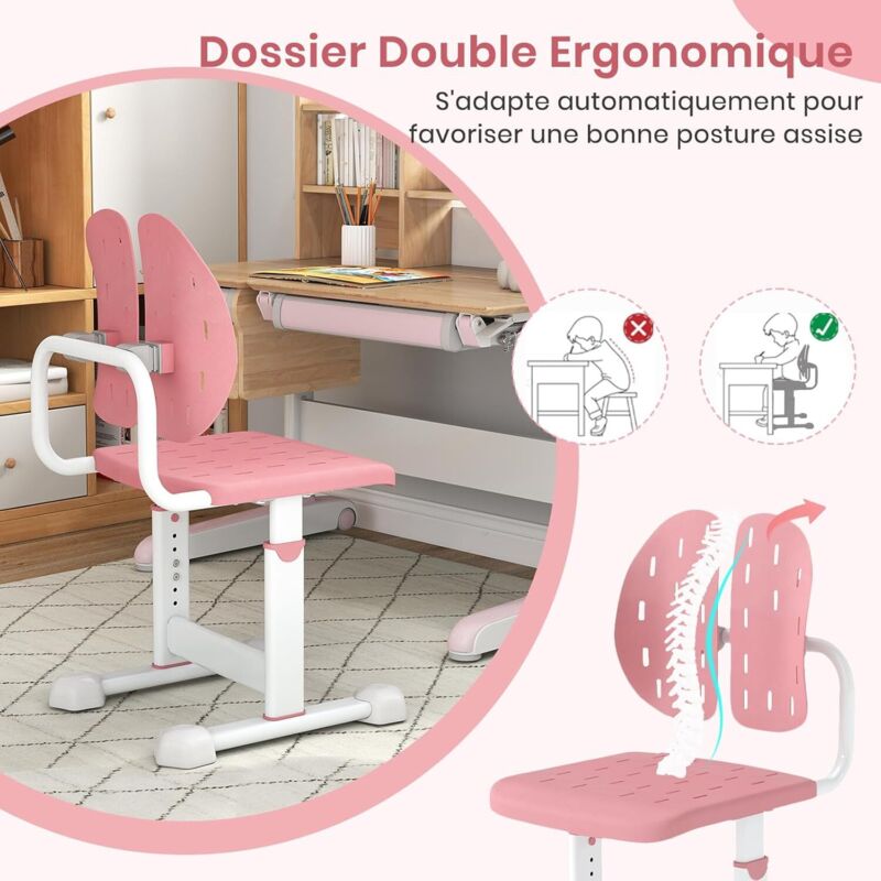 Chaise Bureau Enfant, Chaise d'Étude avec Dossier Double Adaptatif
