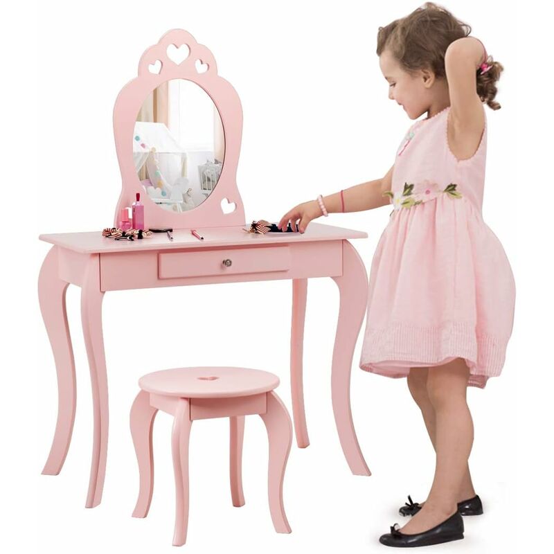 Coiffeuse enfant avec tiroir et tabouret, table de maquillage de filles  style princesse européenne