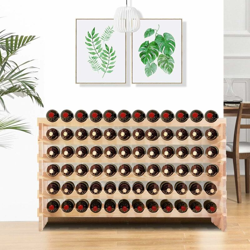 Casier à Vin GOPLUS Pin Massif 72 Bouteilles - 6 Étages, 119x29x71.5cm | Rangement Cave Ou Bar