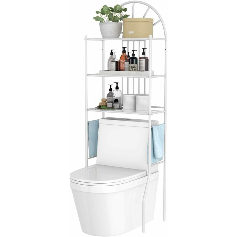 Etagère de salle de bain MARSA meuble de rangement au-dessus des toilettes  wc ou lave-linge avec 3 tablettes, en métal laqué blanc