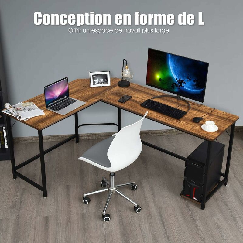 GOPLUS Bureau d'Angle Ordinateur en Forme L-167,5x125,5x73,5CM-Capacité de  Charge 100KG