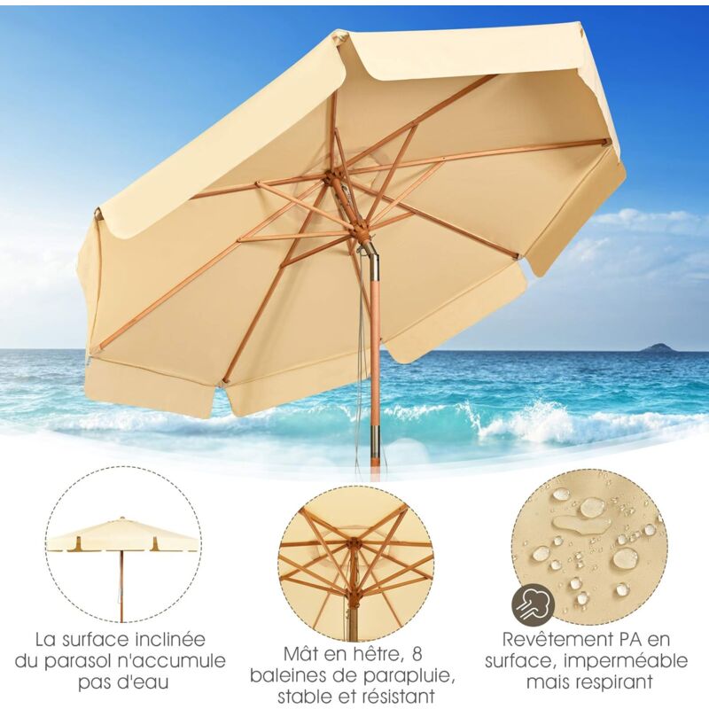 PURPLE LEAF Grand Parasol De Jardin Extérieur Avec Pied 4,55 X 2,7 X 2,4 M, Parasol Rectangulaire Double Face à Manivelle En Aluminium Avec 12 Baleines Pour Balcon, Terrasse, Patio, Restaurants, Beige