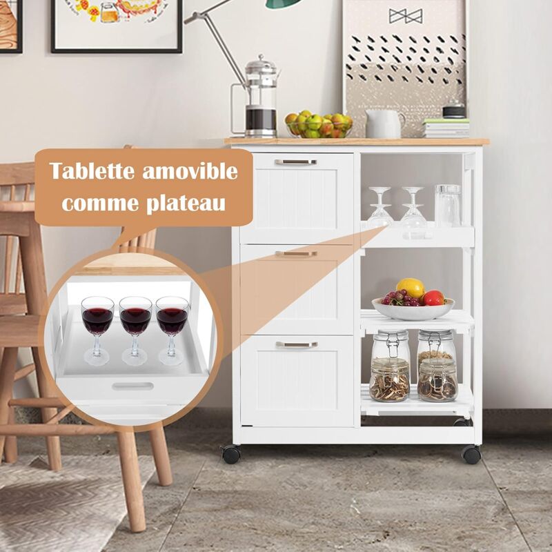 Desserte Roulante GOPLUS Cuisine - 3 Niveaux, Roulettes, Placard Et Porte-serviettes, 82x50x92cm Noir