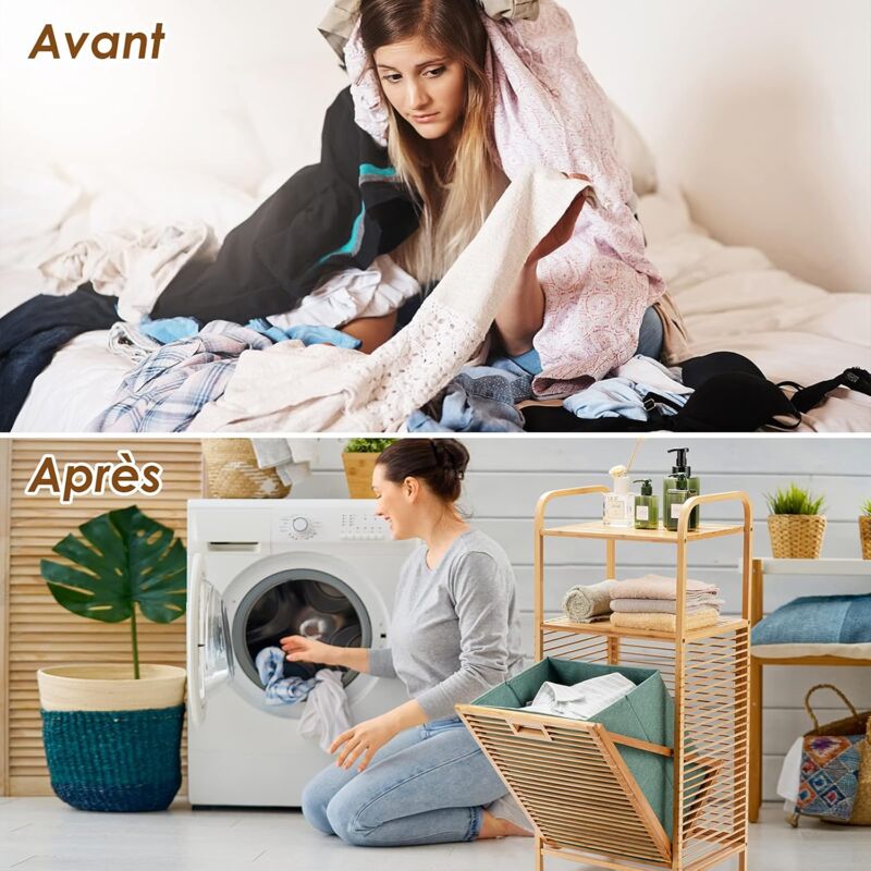 GOPLUS Panier à Linge Pliant, Roulettes Verrouillables, Poignées Pratiques, Organiseur Pliable Pour Buanderie (43,5x34x61CM) - Maison
