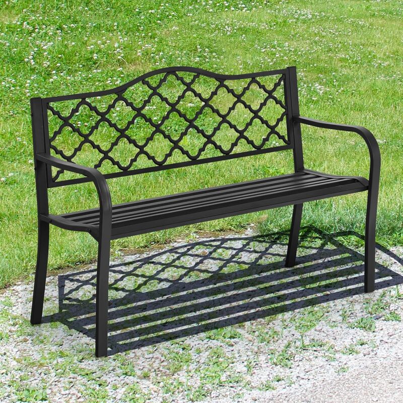 GOPLUS Banc de Jardin pour 2-3 Personnes 160x64x86CM Charge 320KG-Banc en Bois à Lattes avec Table Centrale/Accoudoirs/Dossier - Jardin