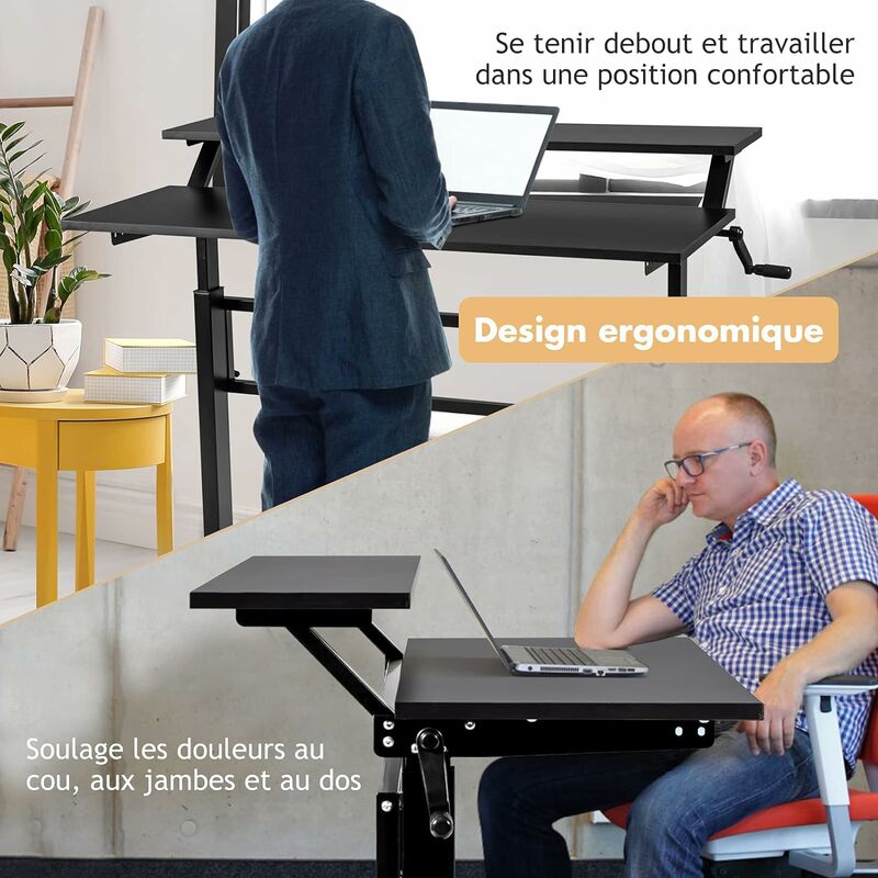 Relaxdays Bureau Assis Debout réglable en Hauteur, Tablette Clavier, rehausseur  écran PC, Support, LxP: 88 x