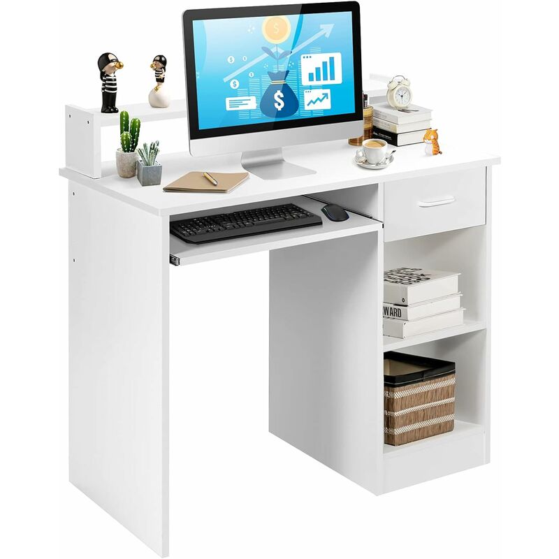 Bureau Informatique avec Tiroir et Support PC, 102 x 50 x 82 cm (Noir)