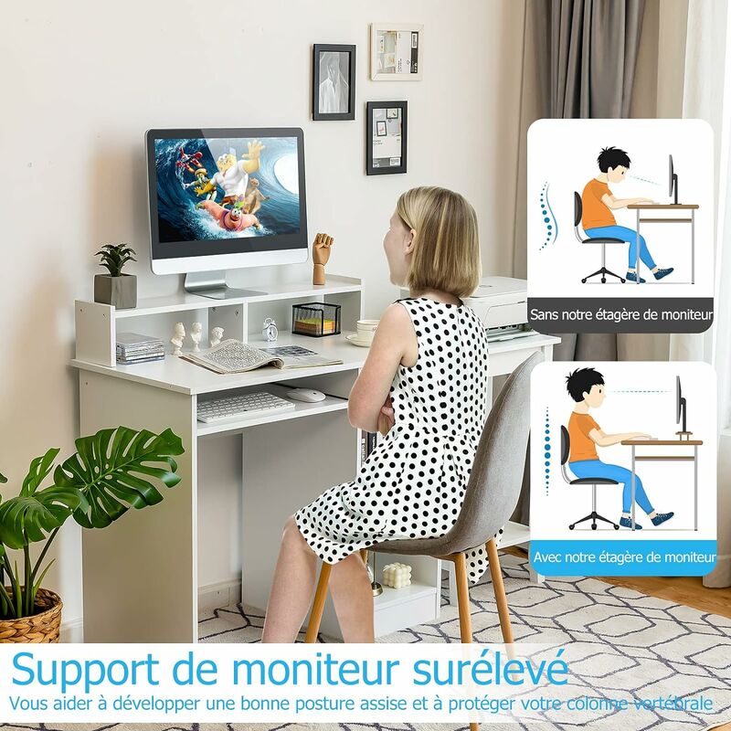 Bureau Informatique avec Tiroir et Support PC, 102 x 50 x 82 cm (Noir)