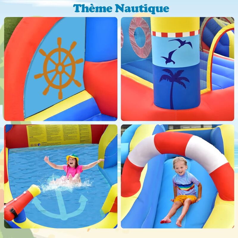 Château Gonflable Camion Pompier Avec Toboggan & Trampoline - Parc Aquatique Enfants 3-10 Ans