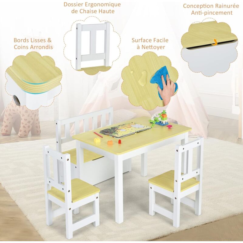 GOPLUS Table Et 2 Chaises Enfants,Plateau Spacieux Et 2 Tiroirs De Rangement Pour Lire Ecrire Dessiner Et Jouer 78967832