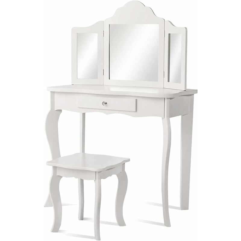 Coiffeuse Enfant GOPLUS Avec Tabouret - Table Maquillage Licorne Miroir Amovible | 49x34x89,5cm Rose