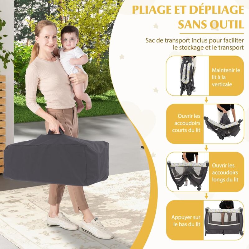 GOPLUS Lit Parapluie Bébé avec Matelas, Boîte à Musique, 3 Jouets, Sac GOPLUS Lit Parapluie Bébé avec Matelas, Boîte à Musique, 3 Jouets, Sac