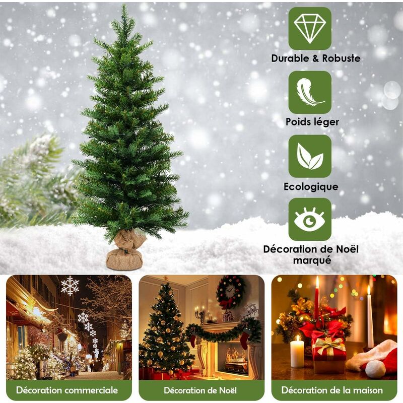 Sapin De Noël Artificiel 90 Cm Avec LED – Lumière Blanche Chaude, Minuteur, Base Ciment, 363 Branches, Décoration - 11