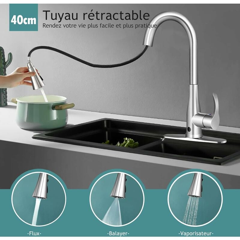 Robinet de cuisine intelligent à Rotation de 360 degrés, avec capteur  tactile extractible, or brossé, robinet
