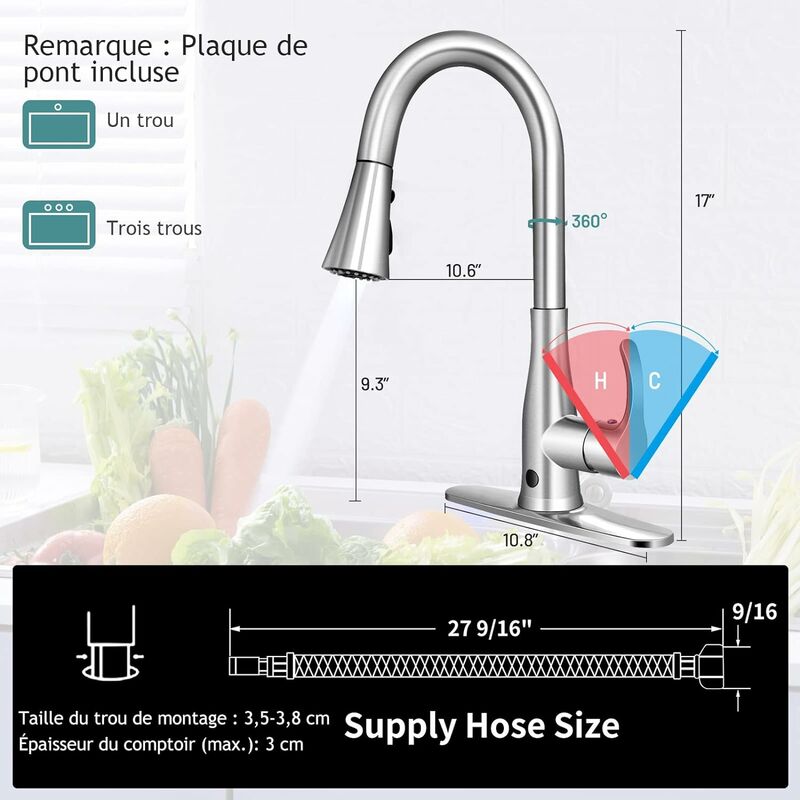 Robinet de cuisine rétractable sans contact Edison par VIGO noir