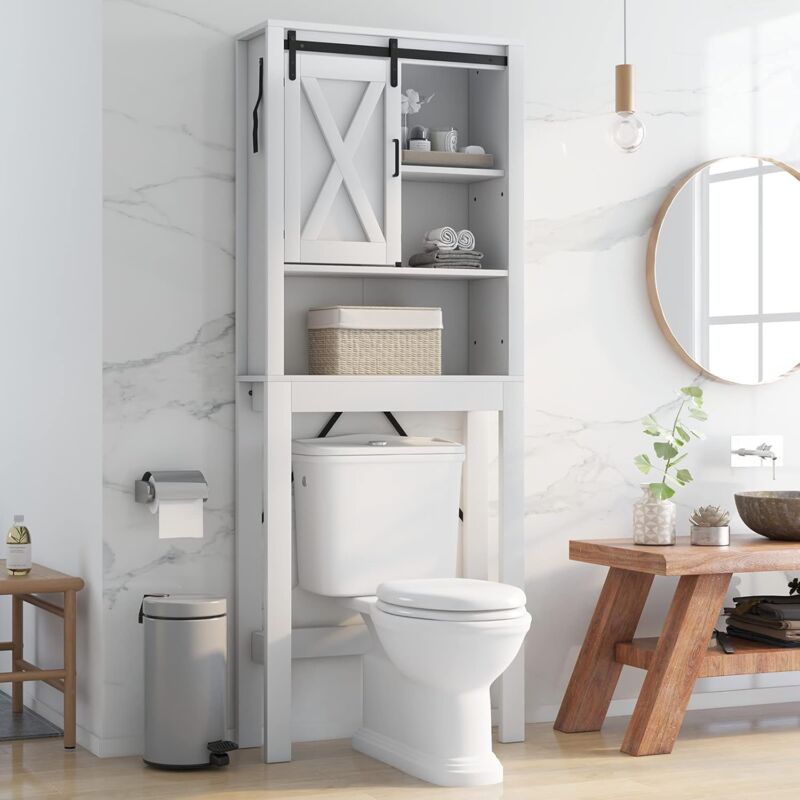 Meuble étagère Salle De Bain GOPLUS - Pour Dessus WC Ou Lave-linge, 4 étagères, Blanc 84x17x128 Cm