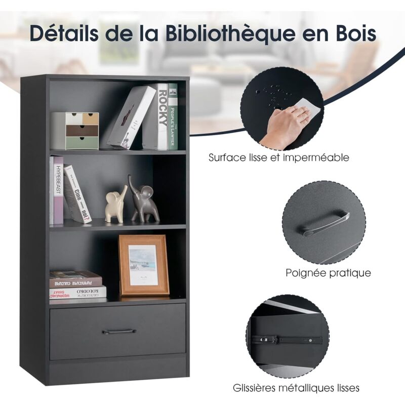 Bibliothèque 4 Niveaux GOPLUS 120x120cm - Meuble Rangement Design Irrégulier étagères Ouvertes