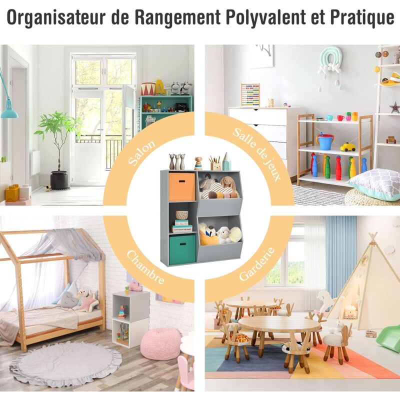 Meuble De Rangement Enfant Avec 8 Bacs Amovibles, étagère Jouets Et Livres Rose