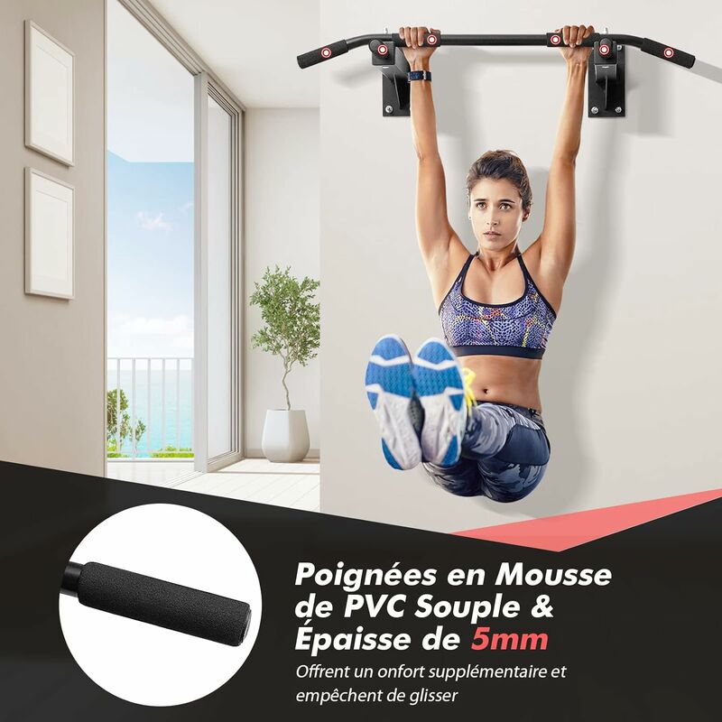 Goplus Barre de traction pour porte, barre de traction multi-poignées avec  poignées en mousse pour cadre de porte, barre d'entraînement totale du haut