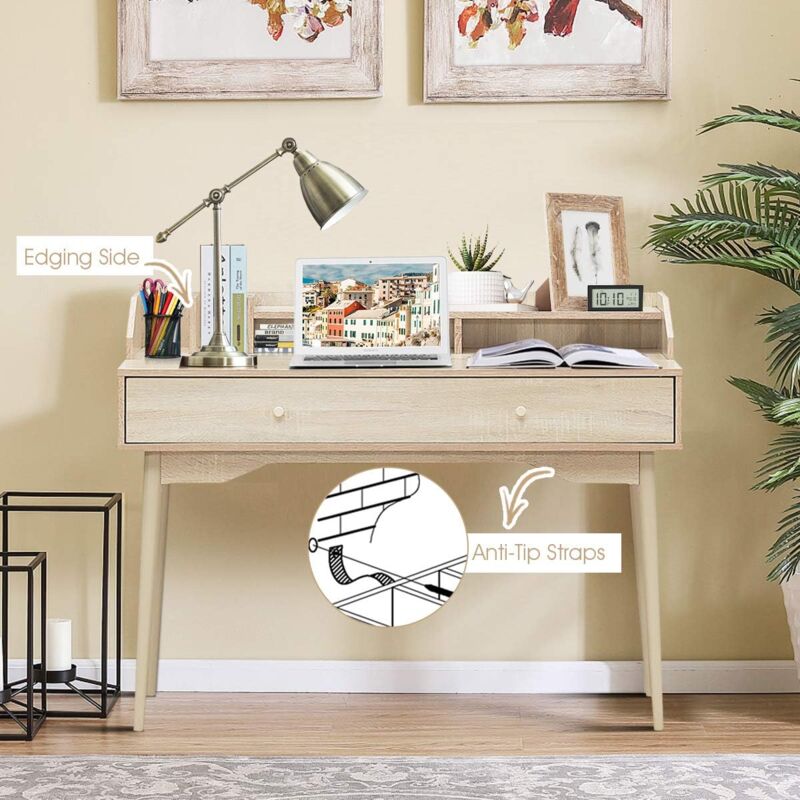 Étagère De Bureau Avec Plateau Et Panneau Perforé - 94 X 25 X 73,5 Cm - Organisateur Avec 4 Tablettes Et 6 Crochets - Idéal Pour Chambre, Bureau, Cuisine - 4