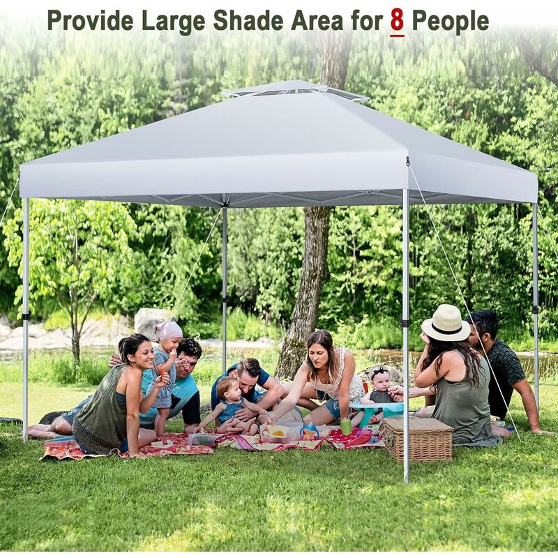 Outsunny Tente tarp de camping bâche 4 x 3 m protection solaire avec 2 mâts  et sac de transport multifonction kaki