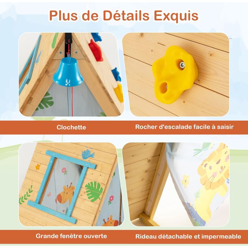 GOPLUS - Tente De Jeu Triangulaire Pour Enfants - 137x145x121cm - Avec Fenêtre Et Guirlande - Beige