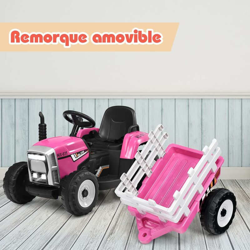GOPLUS Tracteur électrique Enfant avec Remorque,Batterie 12V,Roue
