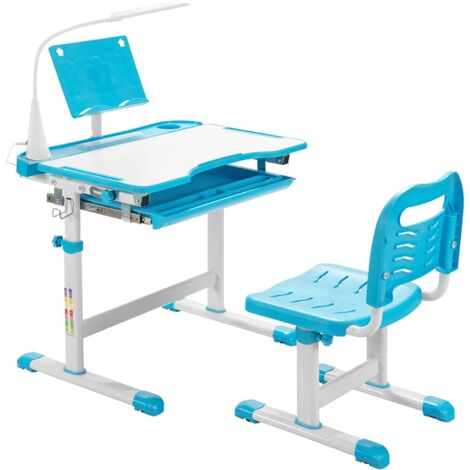 GOPLUS Bureau Enfant,Ensemble Table et Chaise pour Enfants avec Lampe, Plaque de Table Inclinable,Hauteur et Angle Réglables, Lumière LED (Bleu) (1/5)