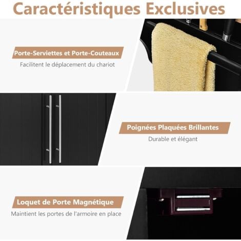 GOPLUS Desserte Îlot de Cuisine à roulettes en Bois avec 2 Placards étagère 2 Niveaux Réglables et 2 Tiroirs, 122 x 46 x 93 CM, Noir
