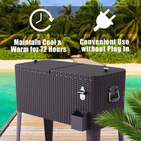 Chariot Bar Glacière GOPLUS 50L Avec 2 Plateaux - Idéal Barbecue, Jardin, Pique-nique, 127x42.5x74 Cm