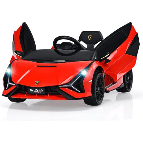 GOPLUS 12V Voiture électrique Enfant Cabriolet Lamborghini de Portes Ciseaux pour avec Télécommande 2,4G,Véhicules Enfant avec Verrouillage LED/Musique/USB Vitesse 3-5 KM/H Rouge (1/5)