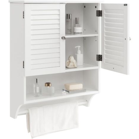GOPLUS Armoire Murale de Salle de Bain avec Portes à Persiennes, Porte-Serviettes, Armoire à Pharmacie avec étagère Réglable, Blanc (1/5)