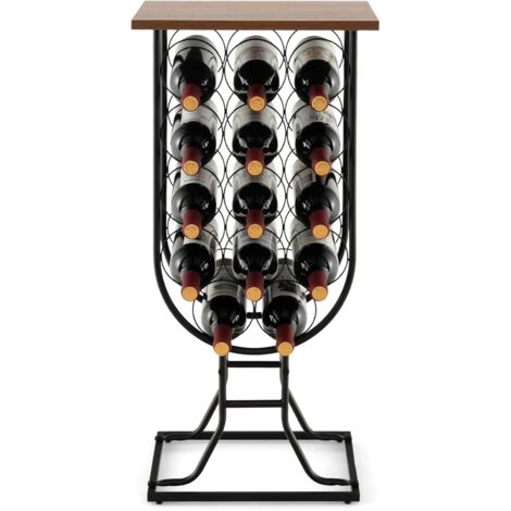 Goplus – Casier à vin mobile 14 bouteilles – Cadre métallique robuste – Plateau en bois – Dimensions 38x30x82cm – Roues pivotantes 360°