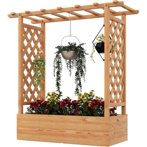 Goplus – Jardinière en bois avec treillis 113 cm – Trou de drainage – Dimensions 110 x 44 x 113,5 cm – Pour plantes grimpantes et fleurs (1/5)
