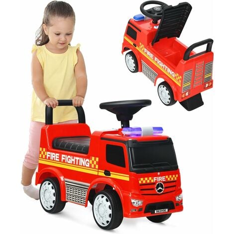COSTWAY Porteur - Camion de Pompiers pour Enfants, Musique, Phares