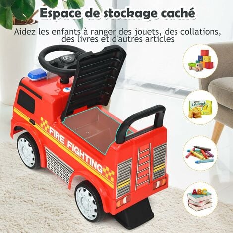 GOPLUS Voiture Electrique de Pompier pour Enfants, Camion de Pompiers  Porteur avec Gyrophare et Sirene d